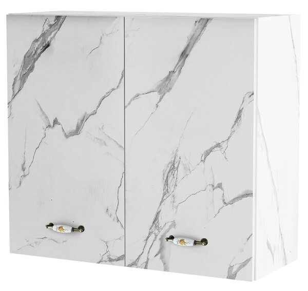 Pensile da Cucina Scolapiatti Sistema Raccogli Gocce 2 Ante Bianco Effetto Marmo
