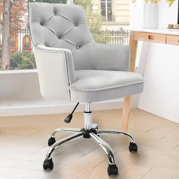 Sedia da Ufficio Ergonomica Girevole 360° Poltrona in Velluto Grigio