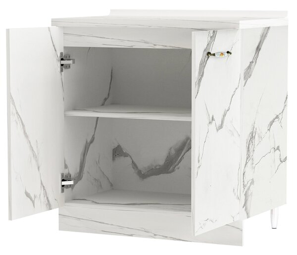 Mobile Base da Cucina Componibile 2 Ante in Legno Bianco Effetto Marmo