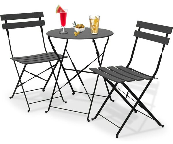 Set 3 Pezzi Giardino Tavolo 2 Sedie Bistrot Pieghevole Modello Parigi Grigio