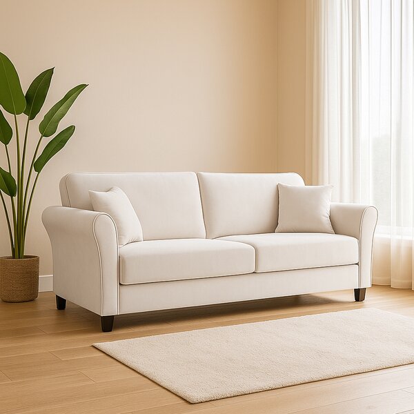 Divano 3 Posti 212x75x87 cm con Rivestimento in Velluto Premium Beige