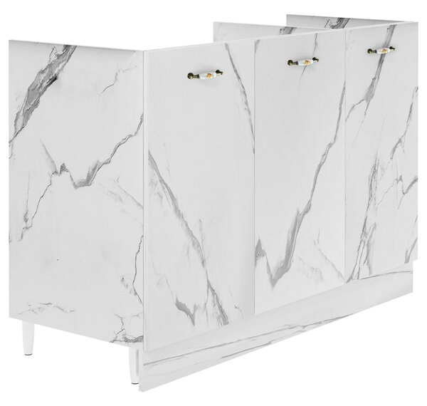 Mobile Sottolavello da Cucina Componibile a 3 Ante in Legno Bianco Effetto Marmo