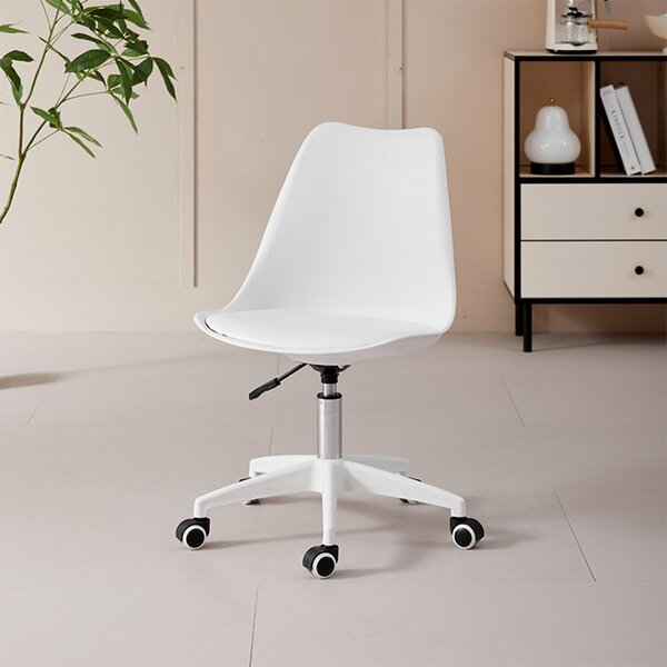 Sedia da Ufficio Poltrona da Studio Girevole Ergonomica con Ruote in PP e Schiuma Bianco