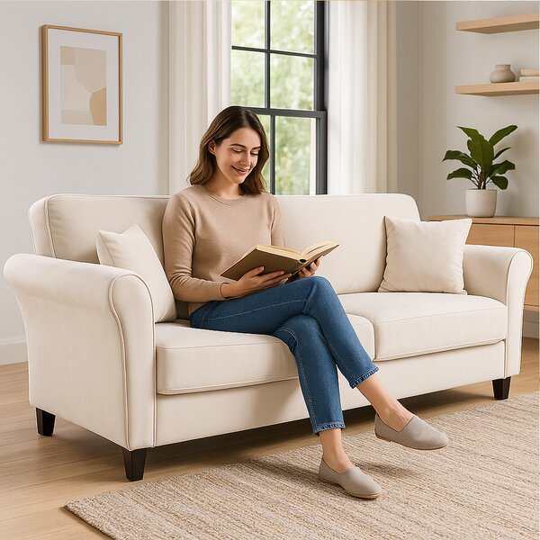 Divano 3 Posti 212x75x87 cm con Rivestimento in Velluto Premium Beige