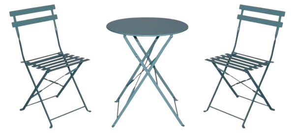 Set 3 Pezzi Giardino Tavolo 2 Sedie Bistrot Pieghevole Modello Parigi Verde Acqua