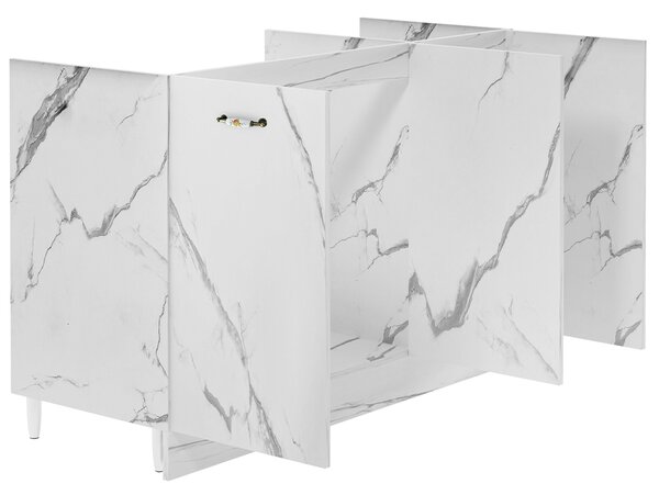 Mobile Sottolavello da Cucina Componibile a 3 Ante in Legno Bianco Effetto Marmo