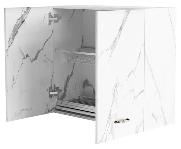 Pensile da Cucina Scolapiatti Sistema Raccogli Gocce 2 Ante Bianco Effetto Marmo