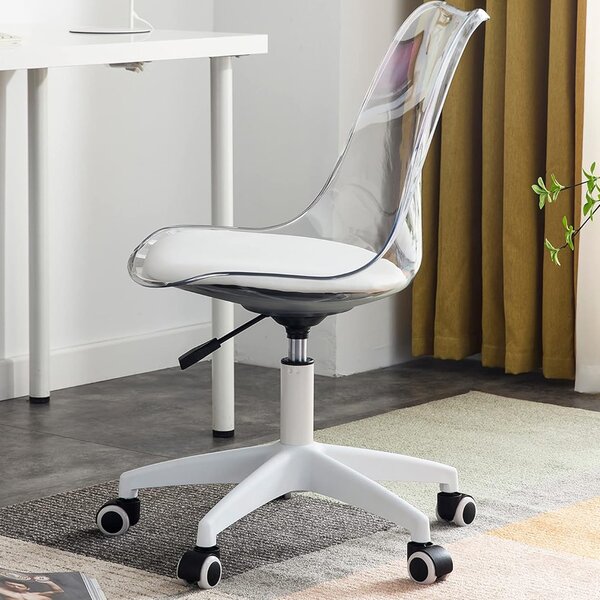 Sedia da Ufficio Poltrona da Studio Girevole Ergonomica con Ruote in PP e Schiuma Trasparente e Bianco