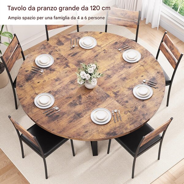 Tavolo per Sala da Pranzo Tondo Ø120 cm Stile Industrial con Ripiano Effetto Legno
