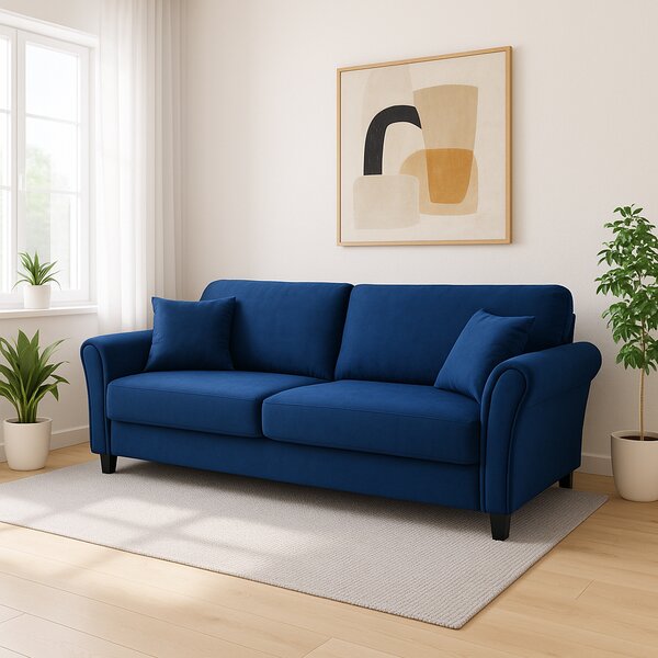 Divano 3 Posti 212x75x87cm con Rivestimento in Velluto Premium Blu