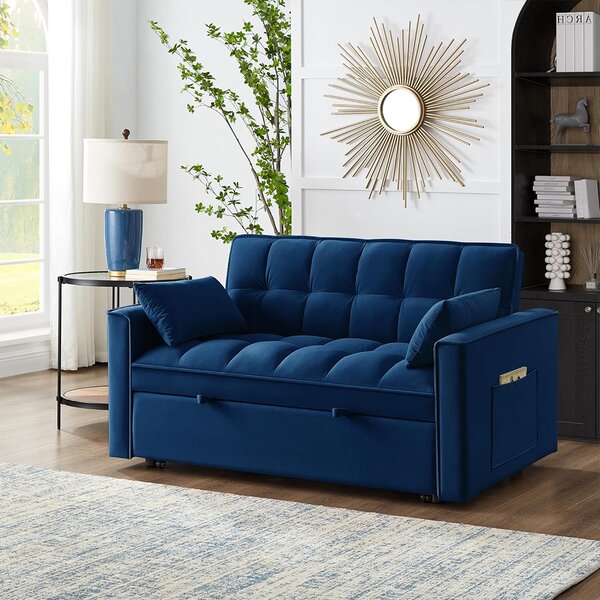 Divano Letto Apribile Reclinabile 3 Posizioni con Rivestimento in Velluto Blu