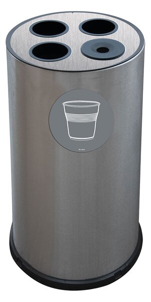 Pattumiera a Bidone per Raccolta Differenziata Ø35x72 cm 3 Scomparti Tubolari e 1 Vaschetta in Acciaio Inox Satinato