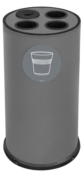 Pattumiera a Bidone per Raccolta Differenziata Ø35x72 cm 3 Scomparti Tubolari e 1 Vaschetta in Acciaio Verniciato Grigio