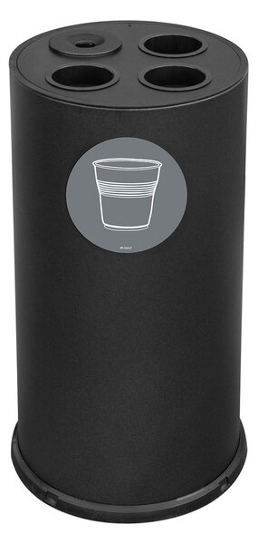 Pattumiera a Bidone per Raccolta Differenziata Ø35x72 cm 3 Scomparti Tubolari e 1 Vaschetta in Acciaio Verniciato Nero