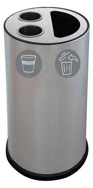 Pattumiera a Bidone per Raccolta Differenziata Ø35x72 cm 2 Scomparti Tubolari e 1 Scomparto da 35 L in Acciaio Inox Satinato