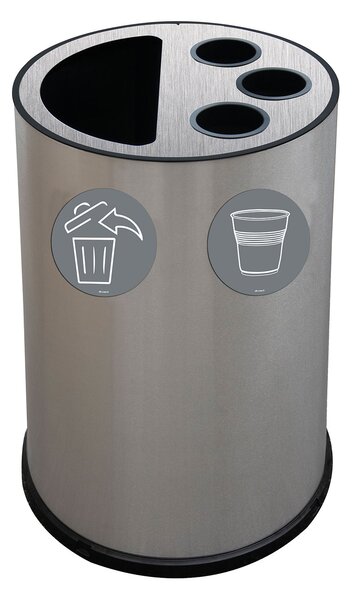 Pattumiera a Bidone per Raccolta Differenziata Ø45x72 cm 3 Scomparti Tubolari e 1 Scomparto da 50 L in Acciaio Inox Satinato