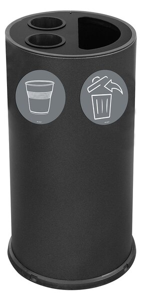Pattumiera a Bidone per Raccolta Differenziata Ø35x72 cm 2 Scomparti Tubolari e 1 Scomparto da 35 L in Acciaio Verniciato Nero