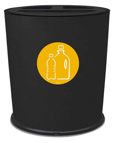 Pattumiera a Bidone per Raccolta Differenziata Ø35x40 cm 3 Scomparti 38 L Totali in Metallo Verniciato Nero