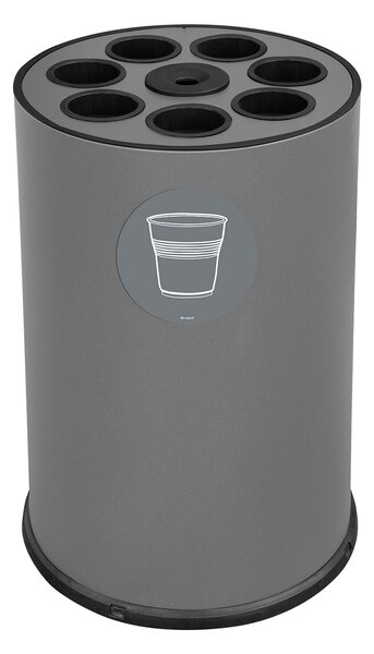 Pattumiera a Bidone per Raccolta Differenziata Ø45x72 cm 7 Scomparti Tubolari e 1 Vaschetta in Acciaio Verniciato Grigio