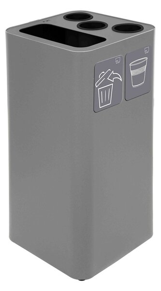 Pattumiera a Bidone da 100 L 38,3x38,3x82,5 cm 3 Scomparti Tubolari e 1 Scomparto Gettacarta in Acciaio Verniciato Grigio