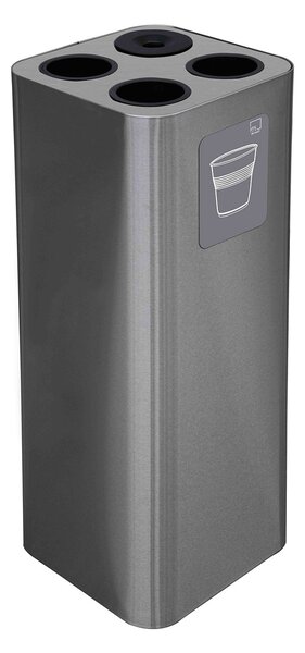 Pattumiera a Bidone da 60 L 30,2x30,2x 82,5 cm 3 Scomparti Tubolari e 1 Vaschetta in Acciaio Inox Satinato