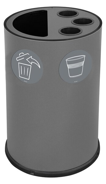 Pattumiera a Bidone per Raccolta Differenziata Ø45x72 cm 3 Scomparti Tubolari e 1 Scomparto da 50 L in Acciaio Verniciato Grigio