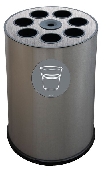 Pattumiera a Bidone per Raccolta Differenziata Ø45x72 cm 7 Scomparti Tubolari e 1 Vaschetta in Acciaio Inox Satinato