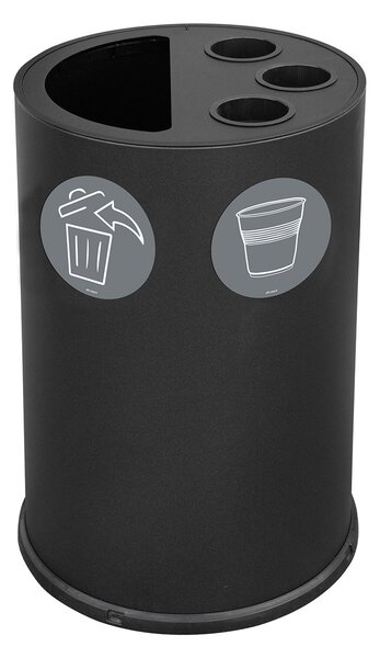 Pattumiera a Bidone per Raccolta Differenziata Ø45x72 cm 3 Scomparti Tubolari e 1 Scomparto da 50 L in Acciaio Verniciato Nero