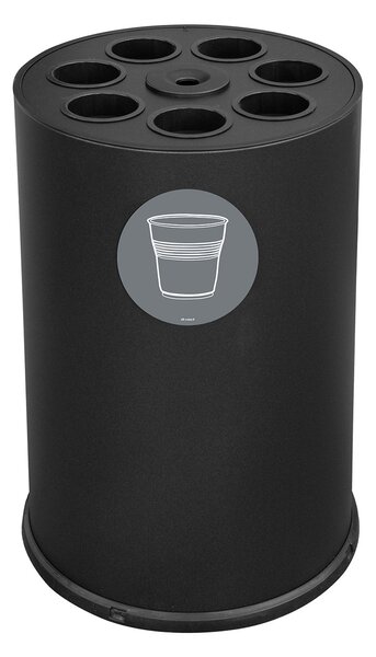 Pattumiera a Bidone per Raccolta Differenziata Ø45x72 cm 7 Scomparti Tubolari e 1 Vaschetta in Acciaio Verniciato Nero