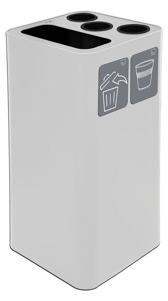Pattumiera a Bidone da 100 L 38,3x38,3x82,5 cm 3 Scomparti Tubolari e 1 Scomparto Gettacarta in Acciaio Verniciato Bianco