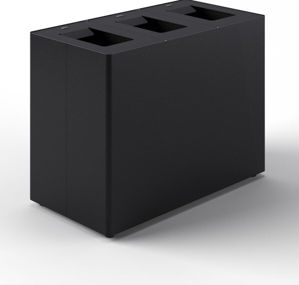 Pattumiera a 3 Scomparti Totale 135 L 84x44x63 cm con Contenitori Interni in Acciaio Verniciato Nero