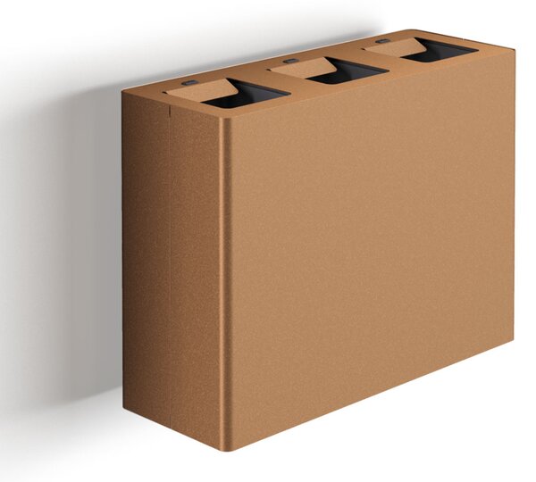 Pattumiera a Muro a 3 Scomparti Totale 60 L 76x28x56 cm con Contenitori Interni in Acciaio Verniciato Corten