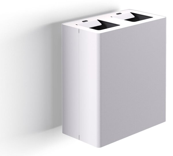 Pattumiera a Muro a 2 Scomparti Totale 40 L 51x28x56 cm con Contenitori Interni in Acciaio Verniciato Bianco