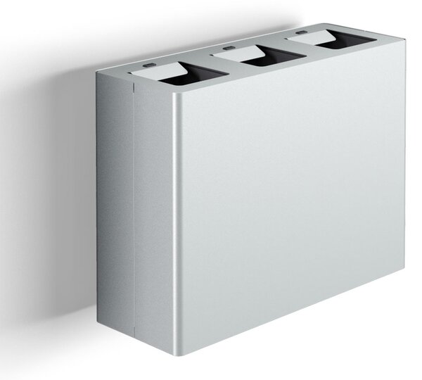 Pattumiera a Muro a 3 Scomparti Totale 60 L 76x28x56 cm con Contenitori Interni in Acciaio Verniciato Grigio