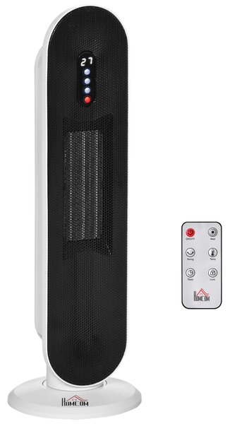 Stufa Elettrica Oscillante 21x21x63.5 cm con Telecomando Timer e 2 Modalità in PP PA e Metallo Bianco e Nero