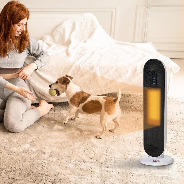 Stufa Elettrica Oscillante 21x21x63.5 cm con Telecomando Timer e 2 Modalità in PP PA e Metallo Bianco e Nero
