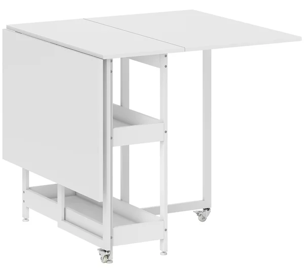 Tavolo Pieghevole a 2 Ribalte per 4 Persone 133,4x80x75 cm con 2 Ripiani Aperti in Legno e Metallo Bianco