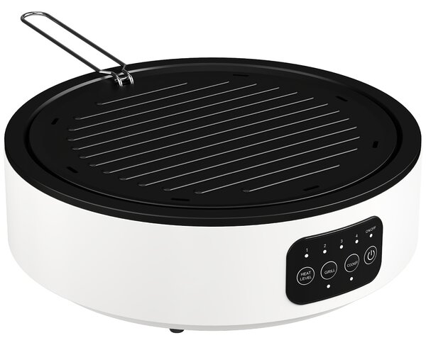 Fornello Elettrico 2000W a Infrarossi Doppia Cottura Piastra Elettrica in Ceramica e Griglia Ø30 cm Bianco