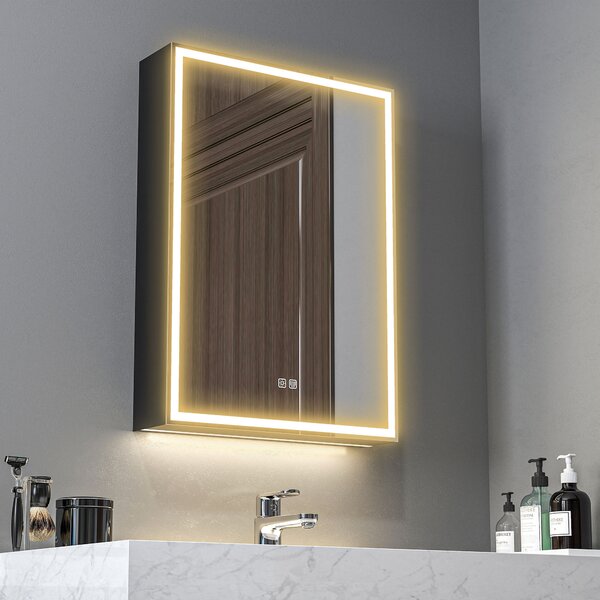 Armadietto da Bagno con Specchio Luci LED Regolabili e Funzione Anti-Appannamento in Alluminio Nero