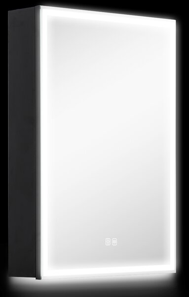 Armadietto da Bagno con Specchio Luci LED Regolabili e Funzione Anti-Appannamento in Alluminio Nero