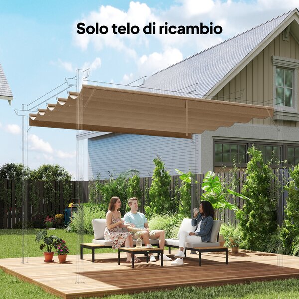 Telo per Pergola 250x255 cm con 10 Fori di Drenaggio in Poliestere Marrone Chiaro