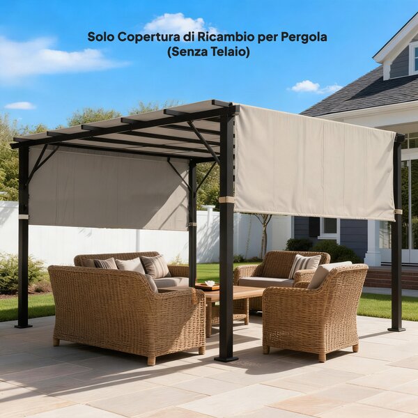Copertura per Pergola 488x122 cm con Tasche e Cinghie in Poliestere Cachi