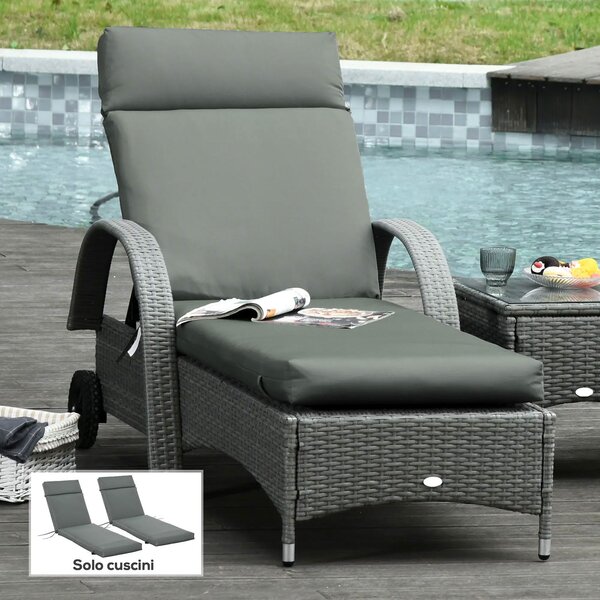 Set 2 Cuscini per Sdraio da Esterno 196x55x8 cm Imbottiti in Cotone con Cinghie Grigio Scuro