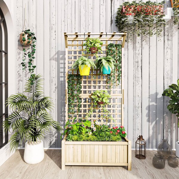 Fioriera da Giardino 90x45x183 cm con Traliccio per Piante Rampicanti in Legno Naturale