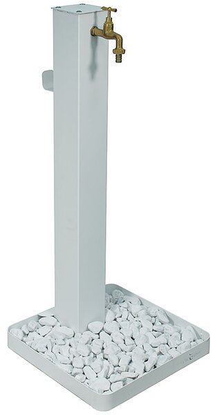 Fontana da Giardino con Rubinetto in Ottone e Base con Ciottoli 40x40x97 cm in Acciaio Bianco