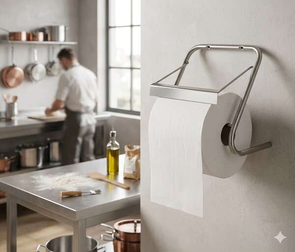 Porta Rotolo da Parete per Carta Asciugamani Multiuso 30 cm Agrati 8050X in Acciaio Inox AISI304