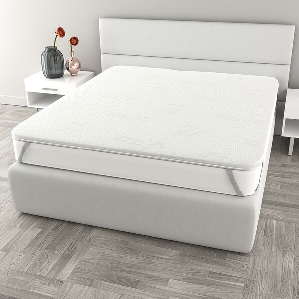 Topper Memory Con Fodera Matrimoniale 160x190 cm in Poliestere e Bamboo Bianco