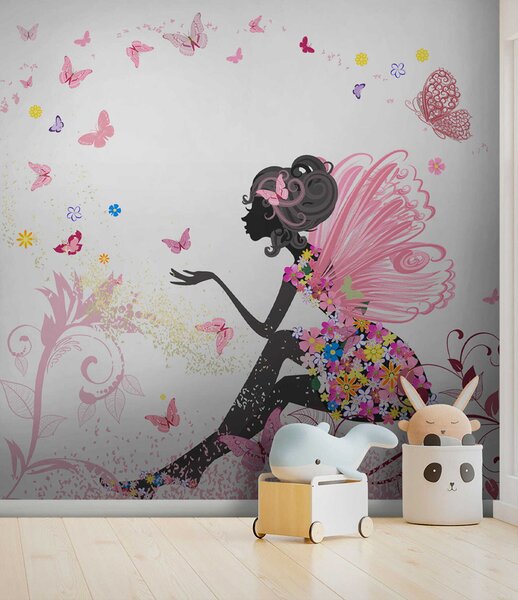 Carta da parati murale Profilo di donna con una farfalla tra i capelli, Carta da parati popolare, Carta da parati popolare, u54002 - Muralas.it