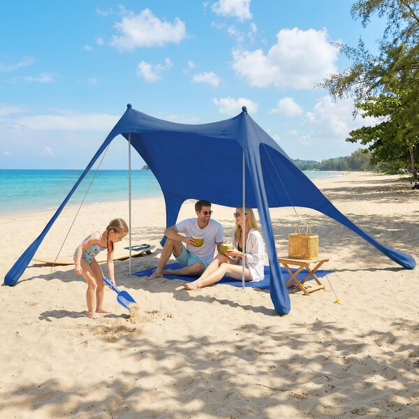 Tenda Spiaggia 2-4 Persone Tappetino Pala Protezione Solare UPF50+ Blu