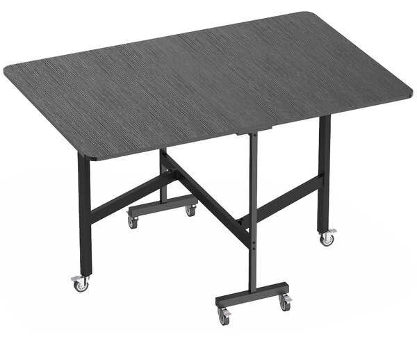Tavolo Pieghevole per 4-6 Persone 120x80x73 cm con 2 Ribalte e Ruote con Freno Struttura in Acciaio Nero Effetto Legno